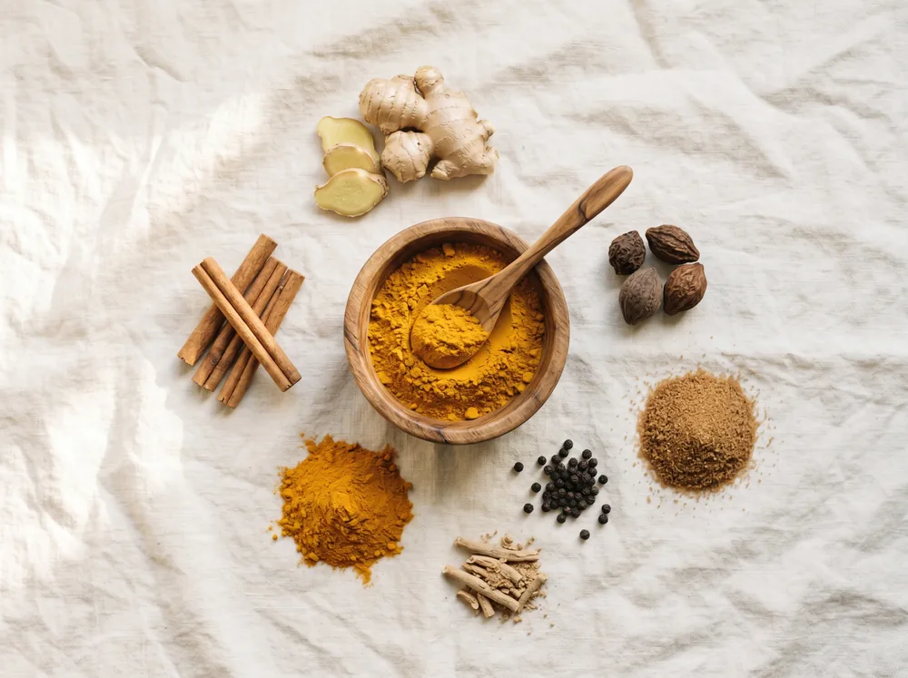 Zutaten der Bio Goldenen Milch Triphala (KI-generiert)