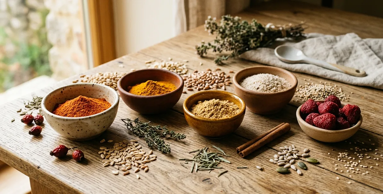 Bio-Lebensmittel und Gewürze (KI-generiert)
