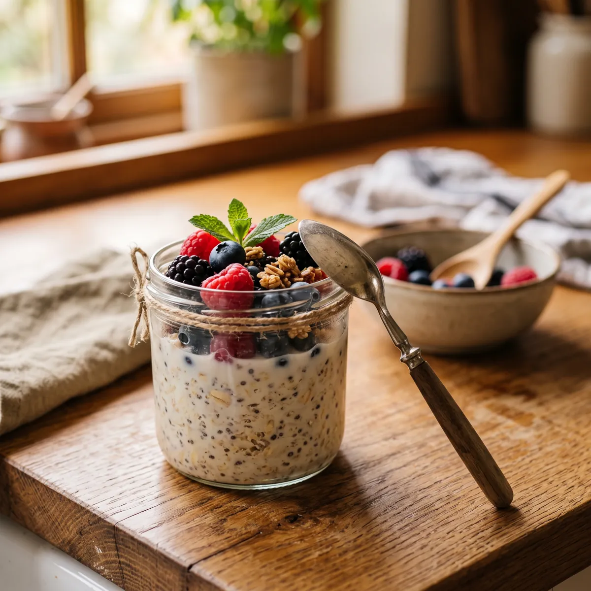 Overnight Oats mit Beeren im Glas (KI-generiert)