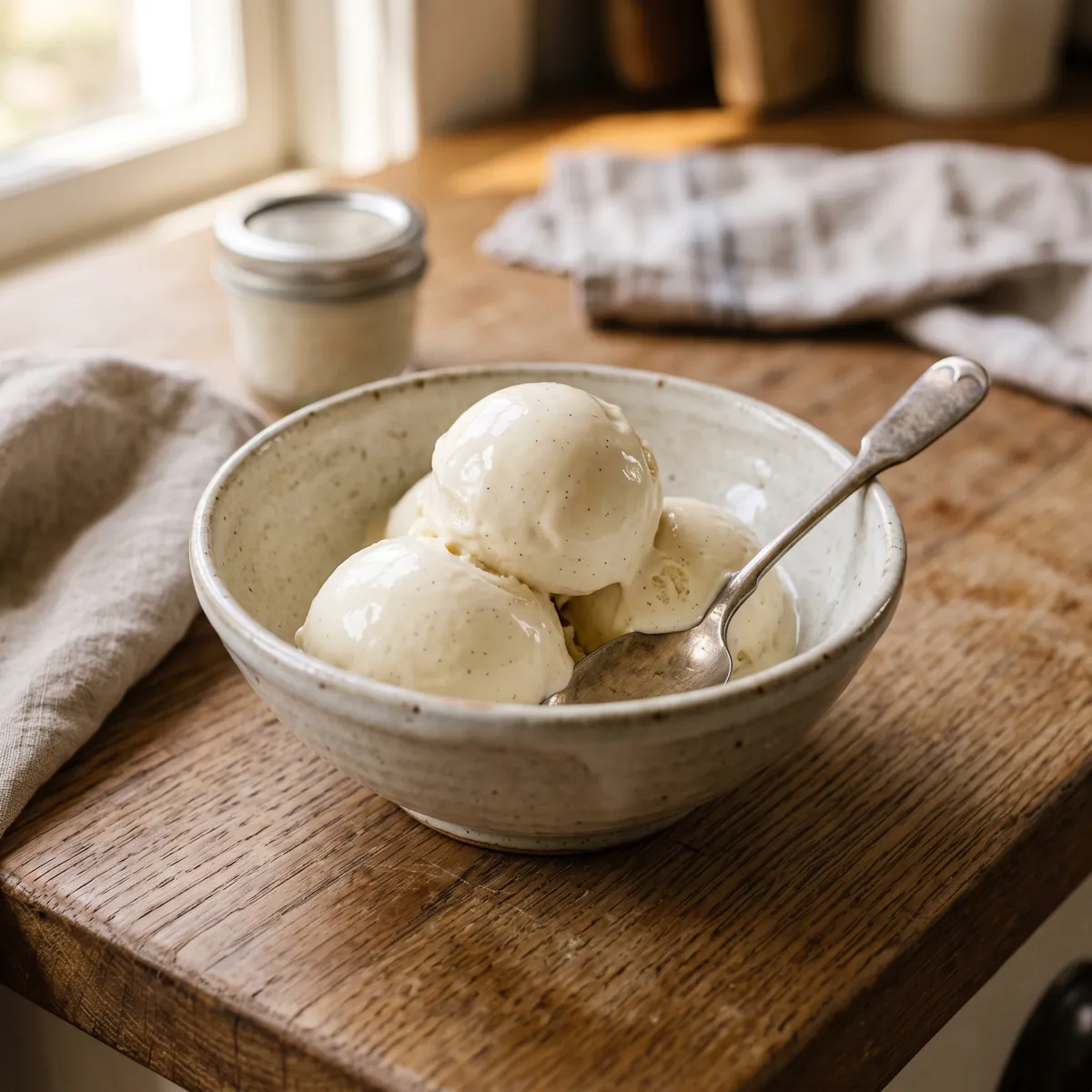 Cremiges hausgemachtes Eis in einer Schale (KI-generiert)