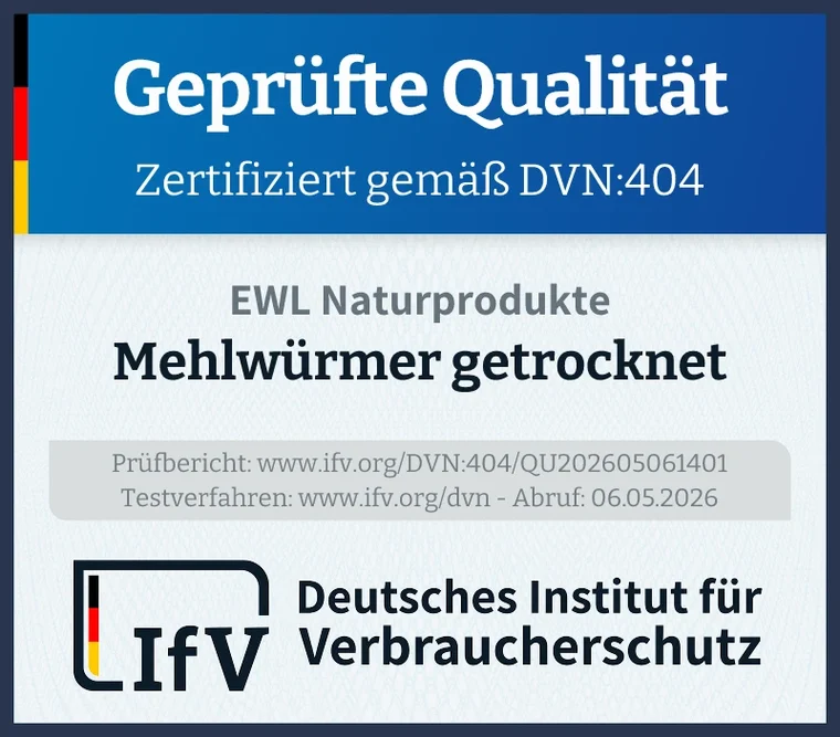 IfV-Prüfsiegel Geprüfte Qualität – Mehlwürmer, Deutsches Institut für Verbraucherschutz