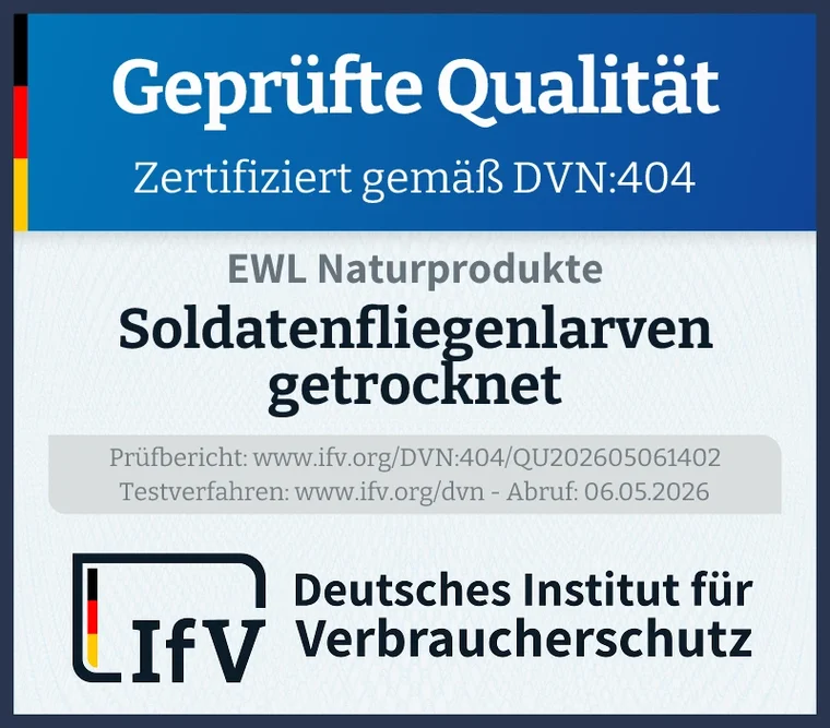 IfV-Prüfsiegel Geprüfte Qualität – Soldatenfliegenlarven, Deutsches Institut für Verbraucherschutz